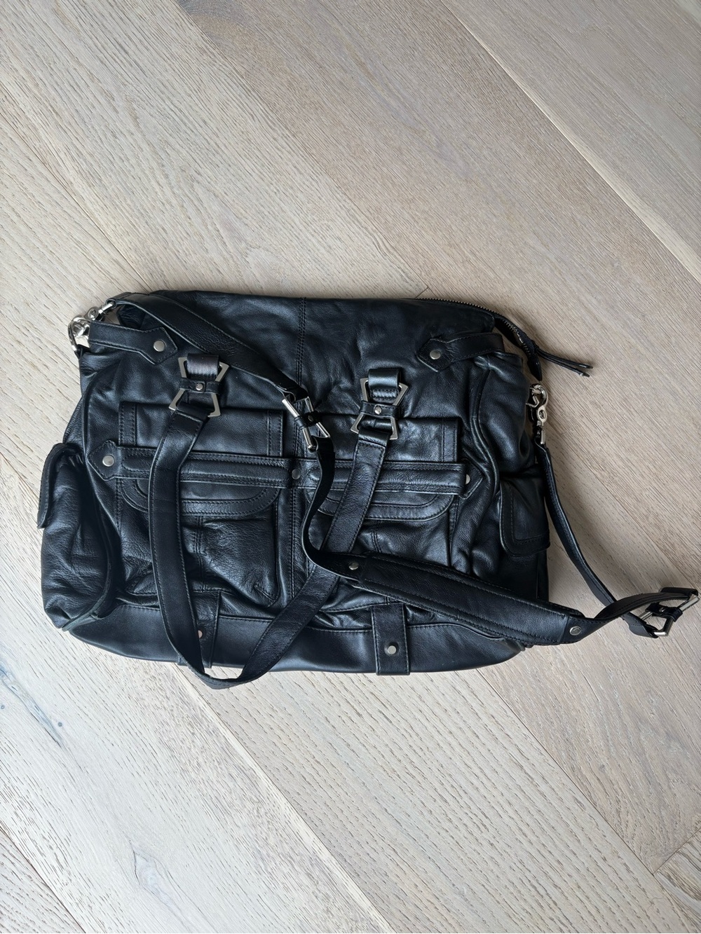 Junior Drake Black Leather Satchel Handbag